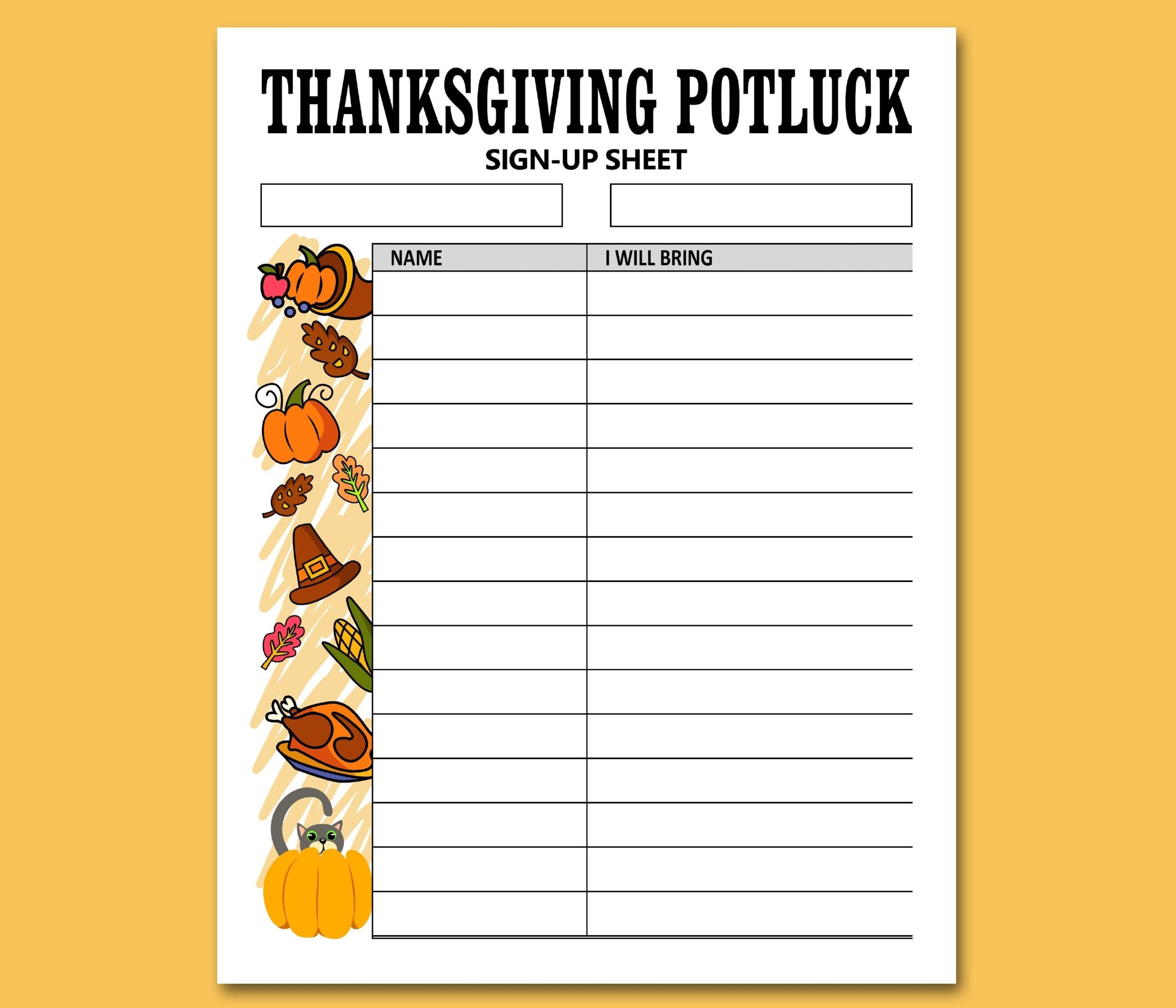 Thanksgiving Potluck Sign Up Sheet Printable Letter Etsy