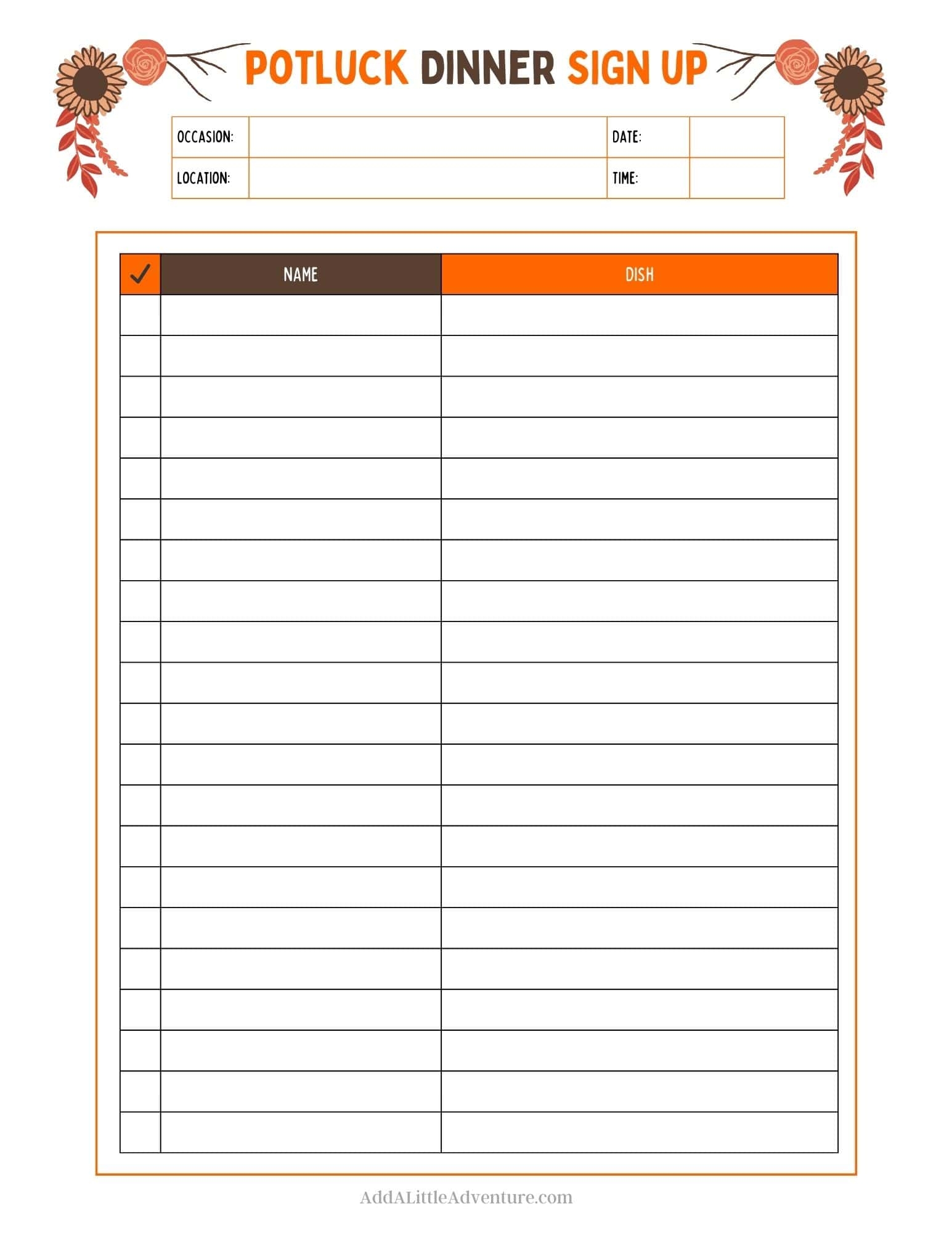 thanksgiving potluck sign up sheet