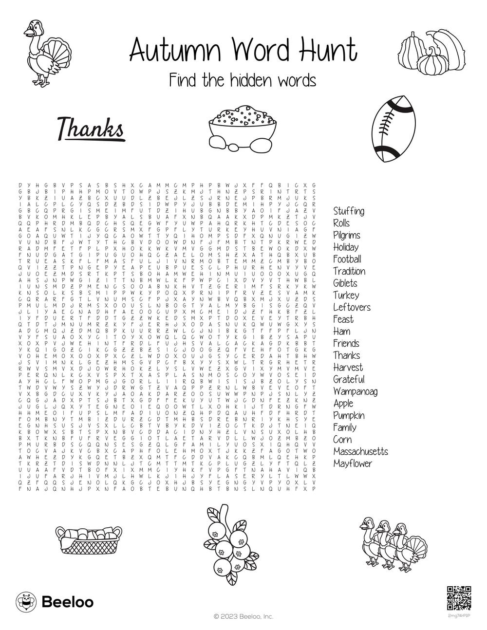 thanksgiving word search printable