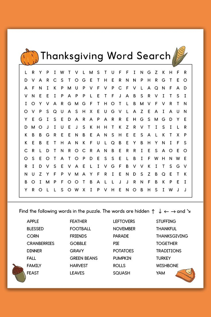 Thanksgiving Word Search Printable Set 3 Varying Levels Of Difficulty Included