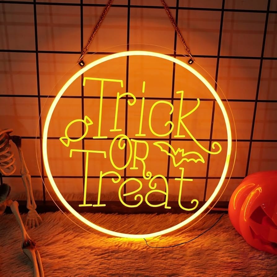 Trick Or Treat Neon Schild USB LED Licht Halloween Neon Schild Custom Party Event Dekor Halloween LED Lichtschild Teen Geschenke Amazon de Beleuchtung