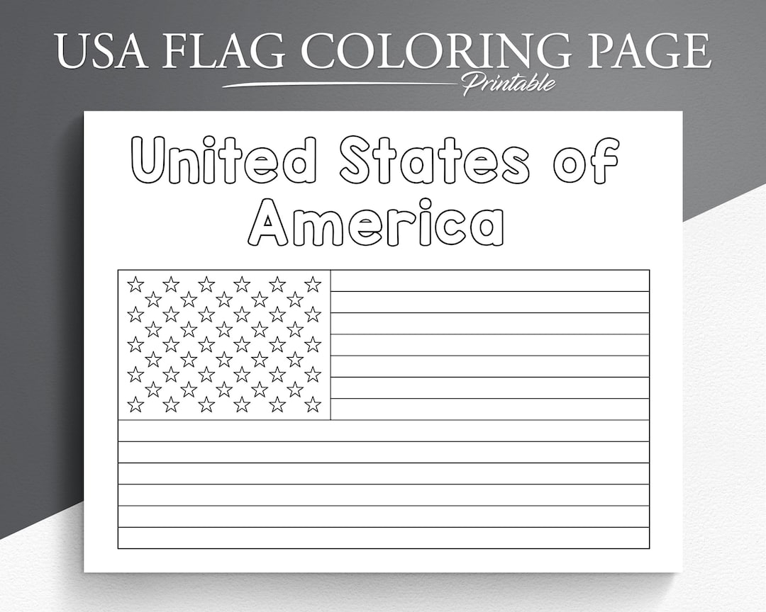 USA Flag Coloring Page Printable American Flag Activity PDF Etsy UK