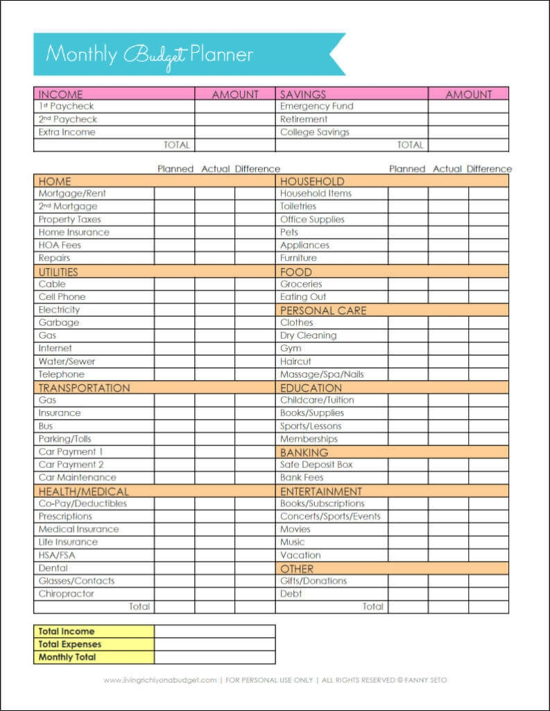 budgeting worksheet printable