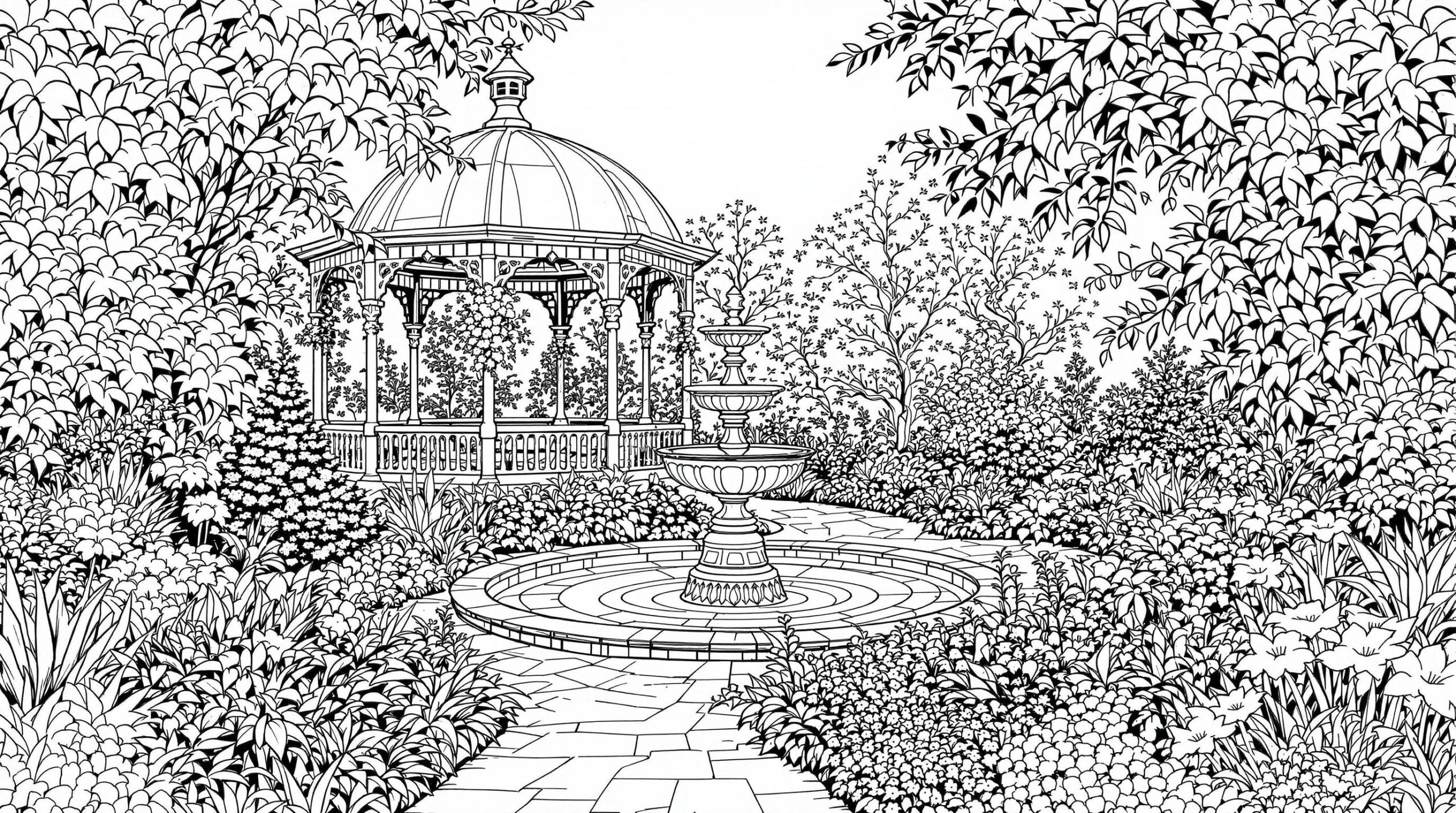 Victorian Flower Garden With Gazebo Coloring Page For Adults Colorazen