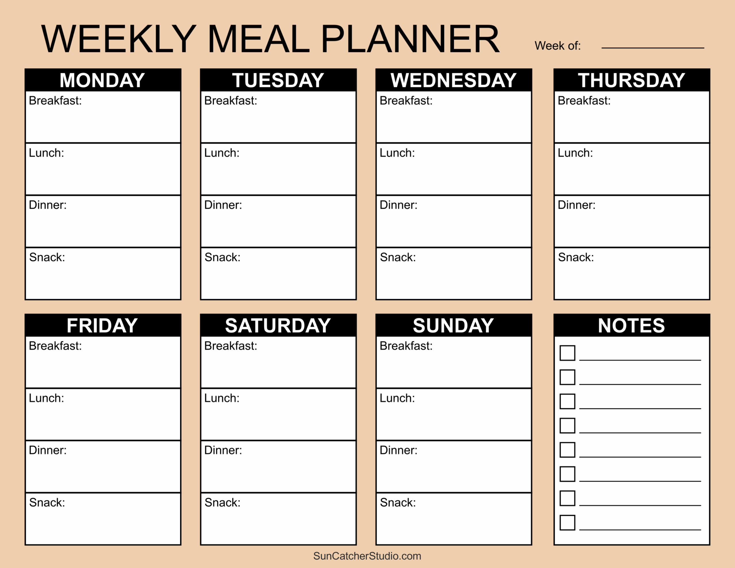 Weekly Meal Planning Printable Printable Party Favors