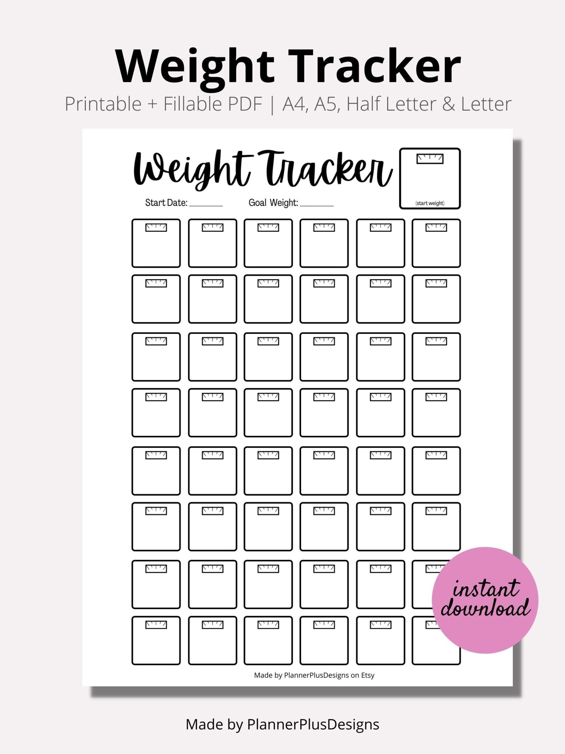 Weight Loss Tracker Journal Printable Weight Loss Chart Weight Loss Goal Tracker Woche Wiegen SOFORTIGER Download PDF A4 A5 Half LETTER Etsy de