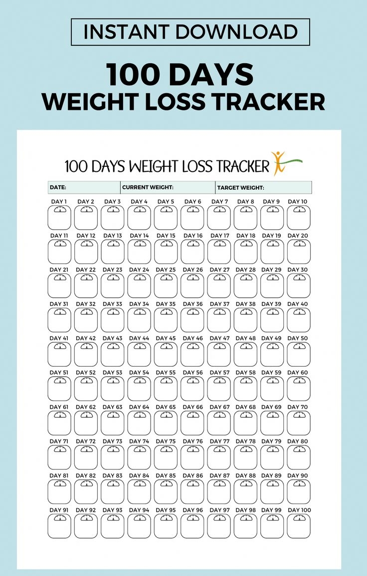 Weight Loss Tracker Printable Instant Download PDF Weight Loss Record Sheet 100 Days Weight Loss