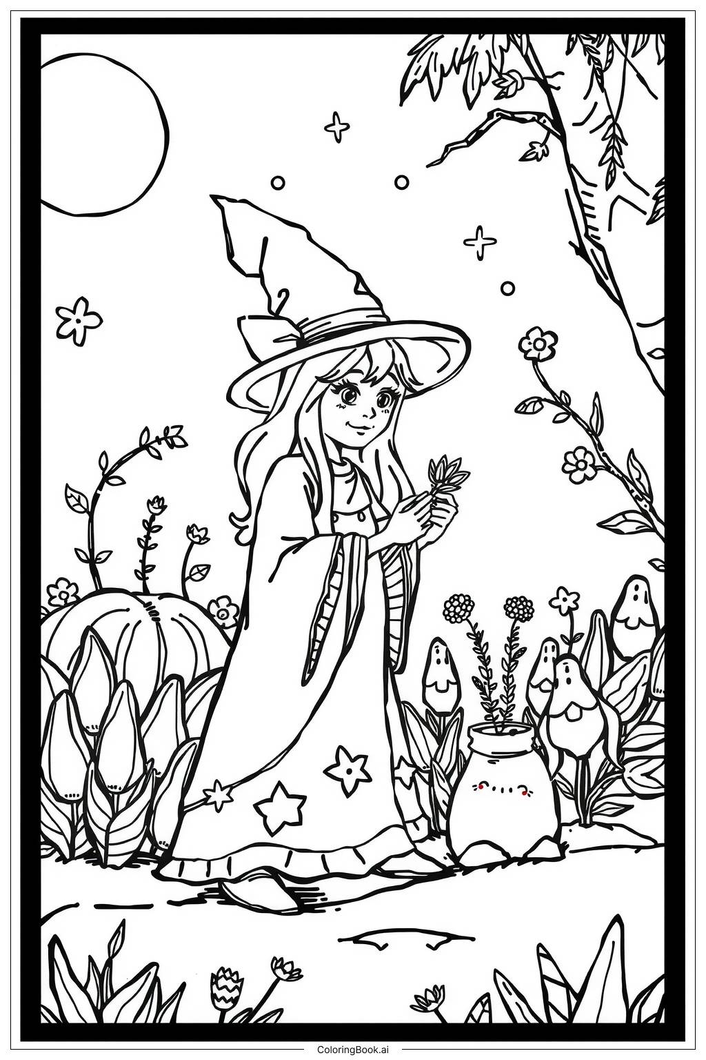 Witch Garden Herbs Coloring Page Free PDF PNG Printable Witch Garden Herbs Coloring Page Free PDF PNG Printable